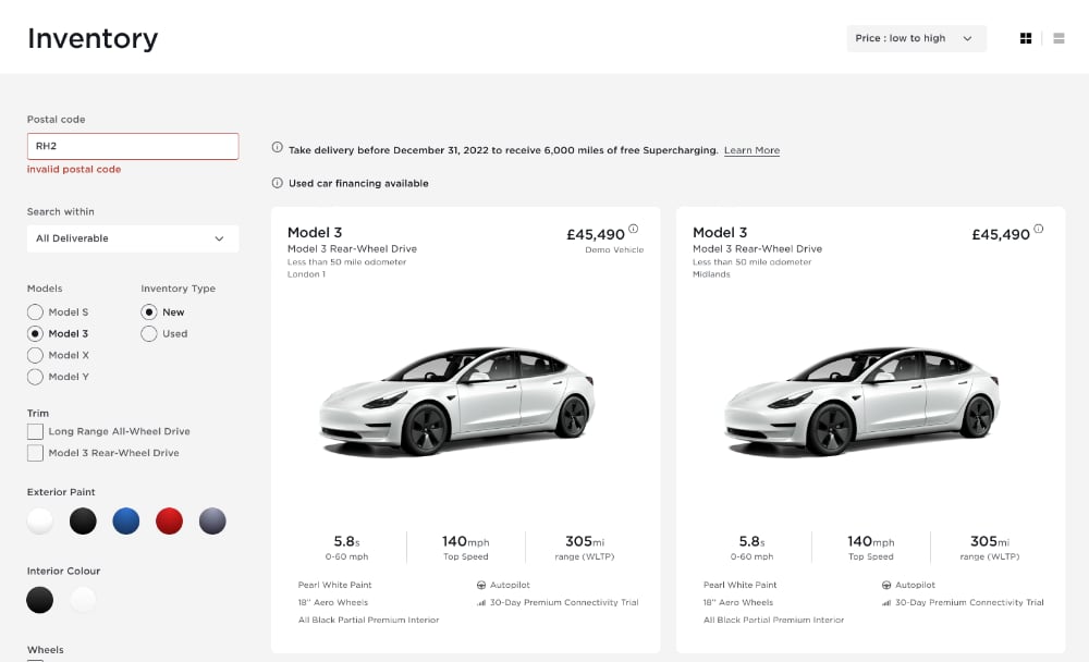 Tesla Model 3 stock 